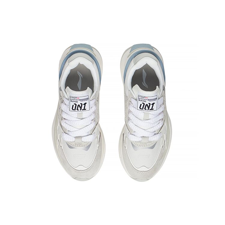 Li Ning 001 Fabric Synthetic Leather Shock Absorption Non-Slip Wear-Resistant Low-Top Sports Casual Shoes Women Sneaker White Blue AGCS110-1