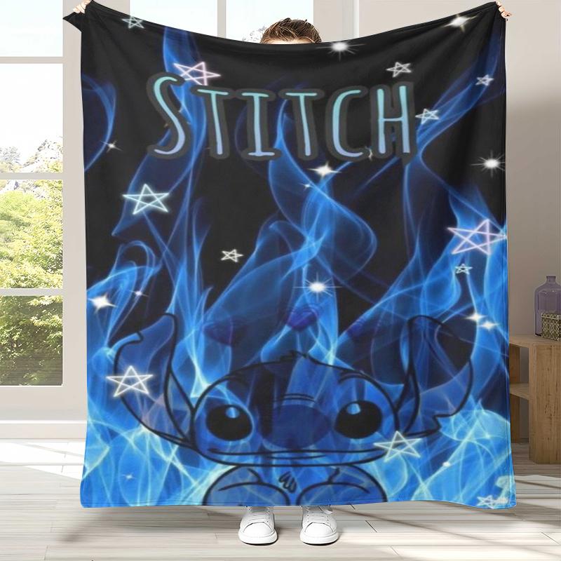 Милое Фланелевое Одеяло с Мультяшным Узором 'S-Stitch', Ультра Мягкий Теплый Плюшевый Плед для Дома, Спальни, Кровати, Дивана, Походный Пикник, Подарок для Детей