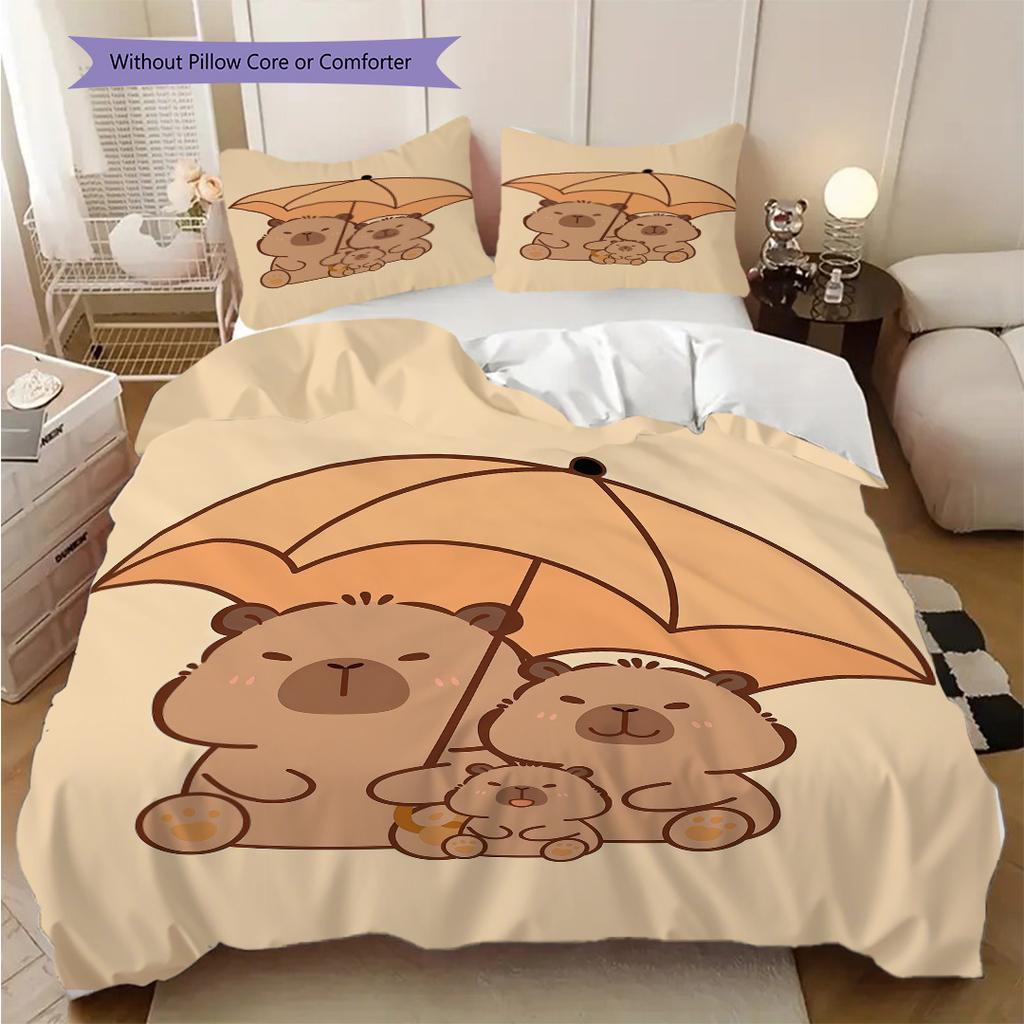 Bear Family Umbrella Illustration Bedding 1 Duvet Cover 2 Pillowcase Without Core Soft And Comfortable Christmas Birthday Gift Bedding Set