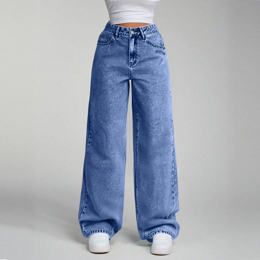 Женские джинсы прямого кроя с высокой посадкой, свободные, повседневные