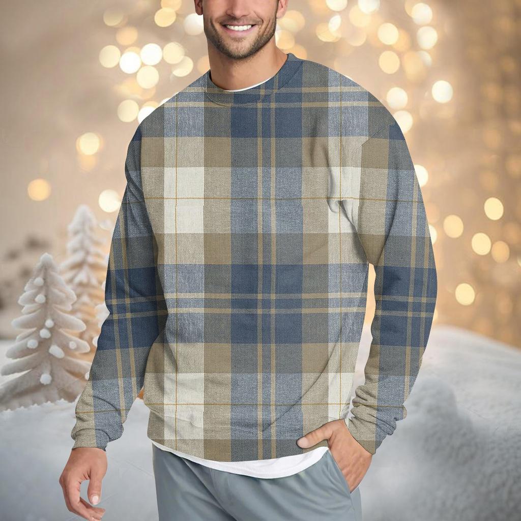 Мужская повседневная мода удобная клетчатая круглая горловина пуловер толстовка свитшот