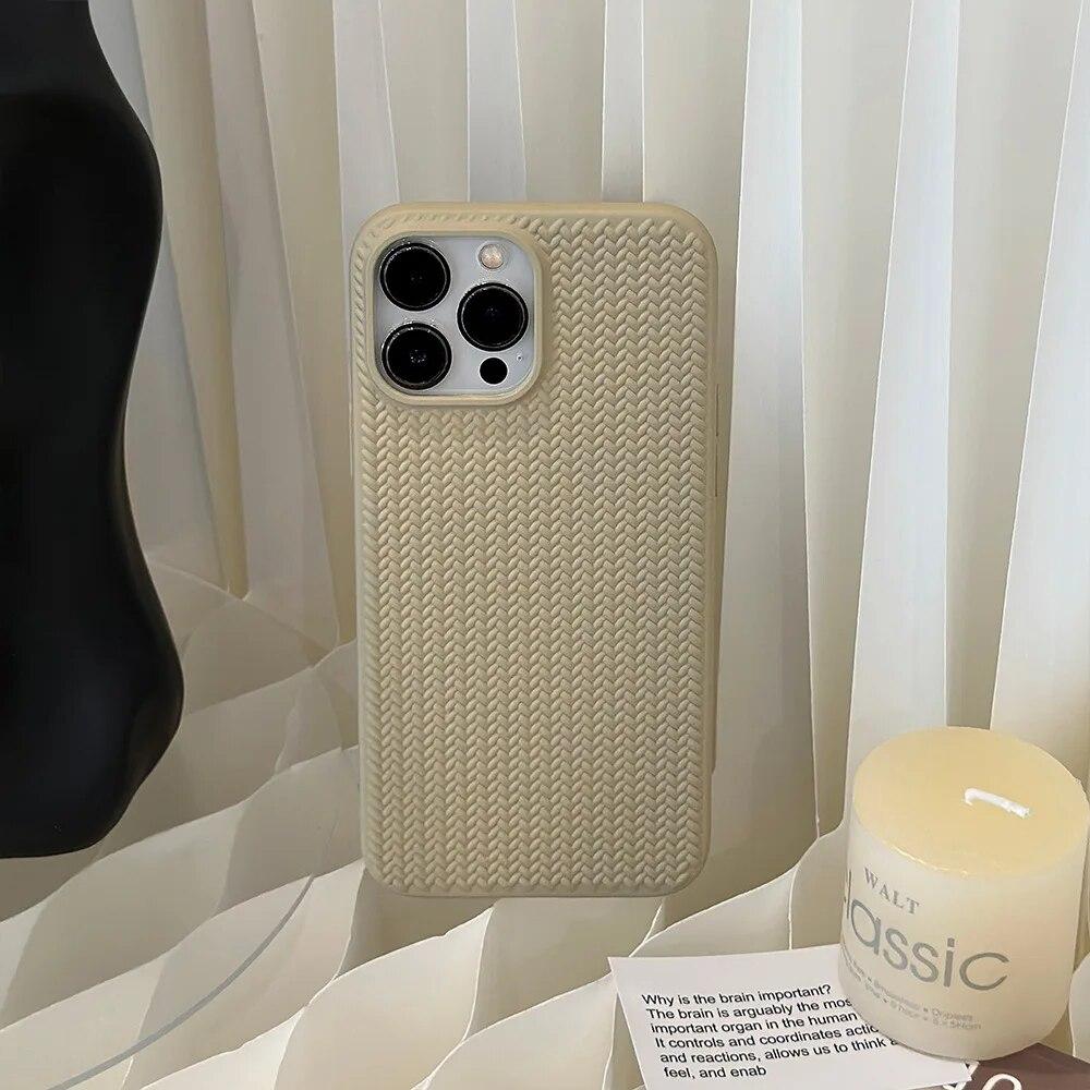 Винтажный тканый чехол для телефона с узором для iPhone 15 14 13 12 11 Pro Max Plus, однотонный противоударный бампер, мягкие силиконовые задние чехлы