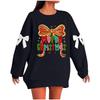 Ladies' Christmas Printed Bow Round Neck Long Sleeved Loose Pullover Sweater Sweatshirt Top