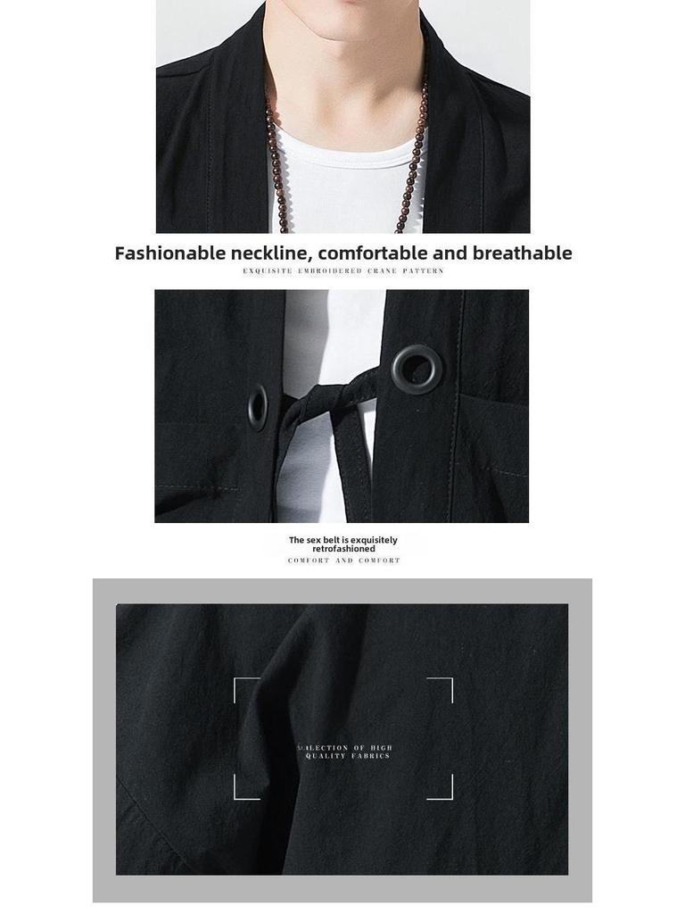 Men's Chinese Style Linen Jacket: Hanfu Kimono, Tang Suit, Taoist Robe - Retro Autumn Fashion