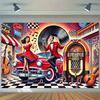 2D planar banner - single piece  Antique car swaying dance polyester photo background - classic rock theme