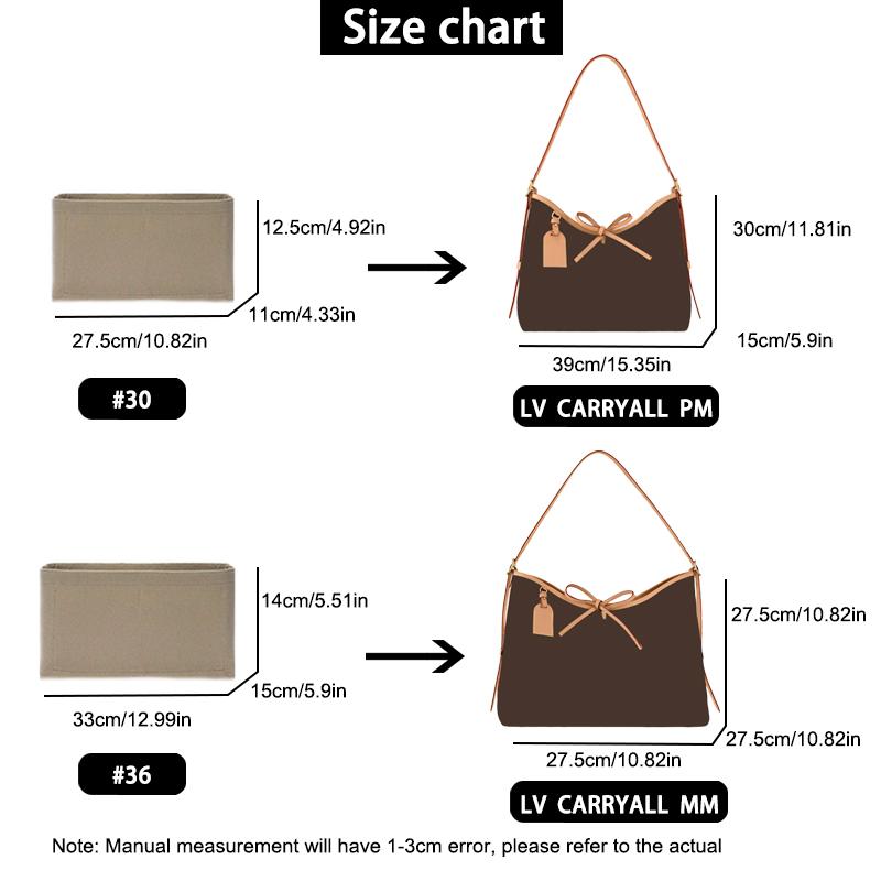 EverToner For LV Carryall PM Felt Cloth Insert Bag with Zipper Fit Handbag Cosmetic Bag Travel Bag Liner