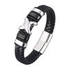 Trendy Leather Bracelet Men Black Braided Bracelets Male Jewelry Party Gift Stainless Steel Clasp Bangles