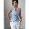 Синяя полосатая майка без рукавов Летняя новая модная повседневная майка на бретелях с завязкой на талии и эффектом похудения Майка без рукавов