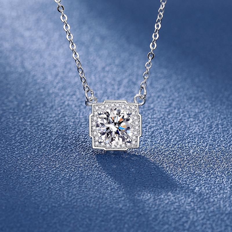 Набор из колье и серег 'Восемь Сердец и Стрел' из PT950 с квадратной огранкой, имитацией высокоуглеродного бриллианта и открытым кольцом