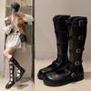 Brand Spring Summer Women's Boots Knee-High Thigh Sandals Thick Heel Belt Buckle Hollow PU Leather Roman Gladiator Women's Shoes