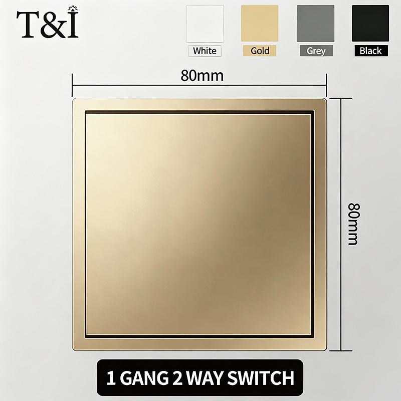 Flush Mount EU Electrical Socket 16A 250V with USB Type-C Charging 1/2 Gang Switch, 80x80mm Golden Panel for European Standard