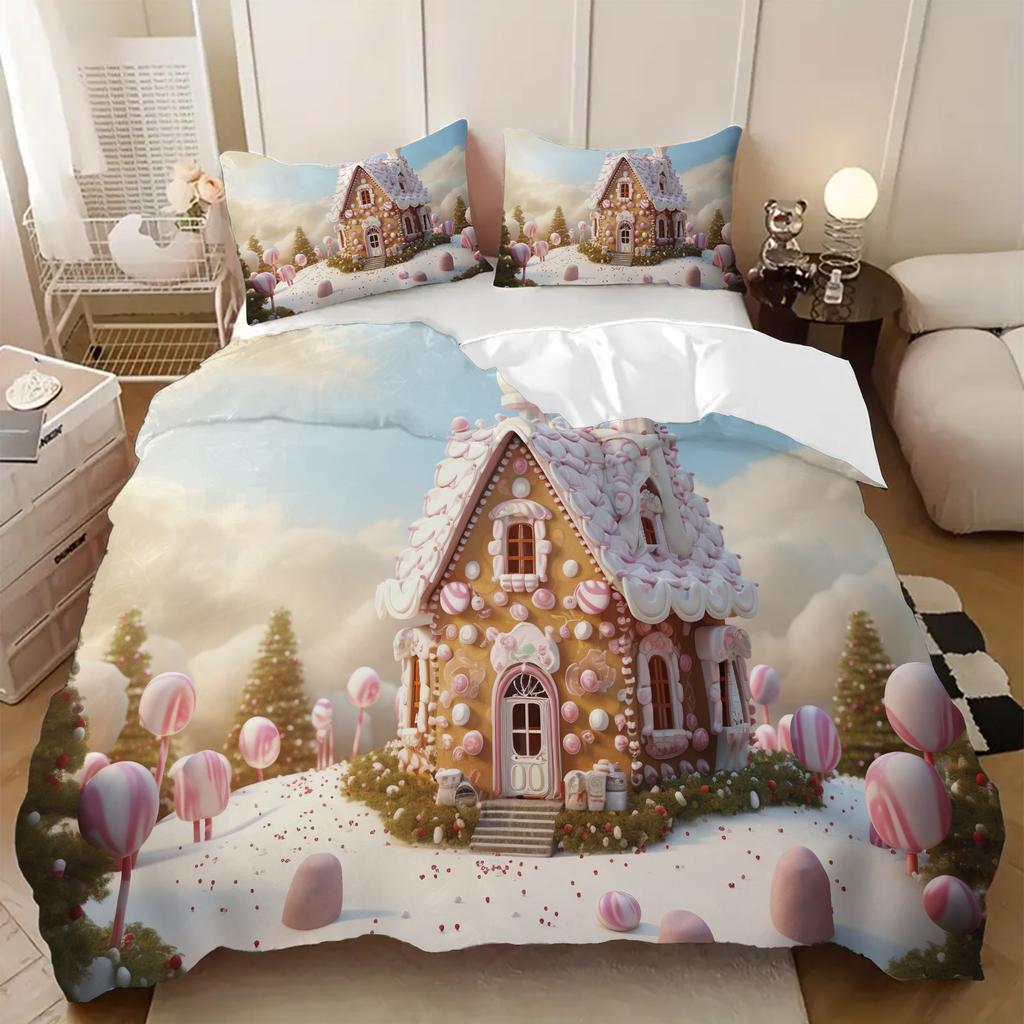 Candy Castle Pattern 3D Printed Bedding Cover Dreamy Princess Style Duvet Cover Set For Teens Adults Quilt Cover Set Pillowcases