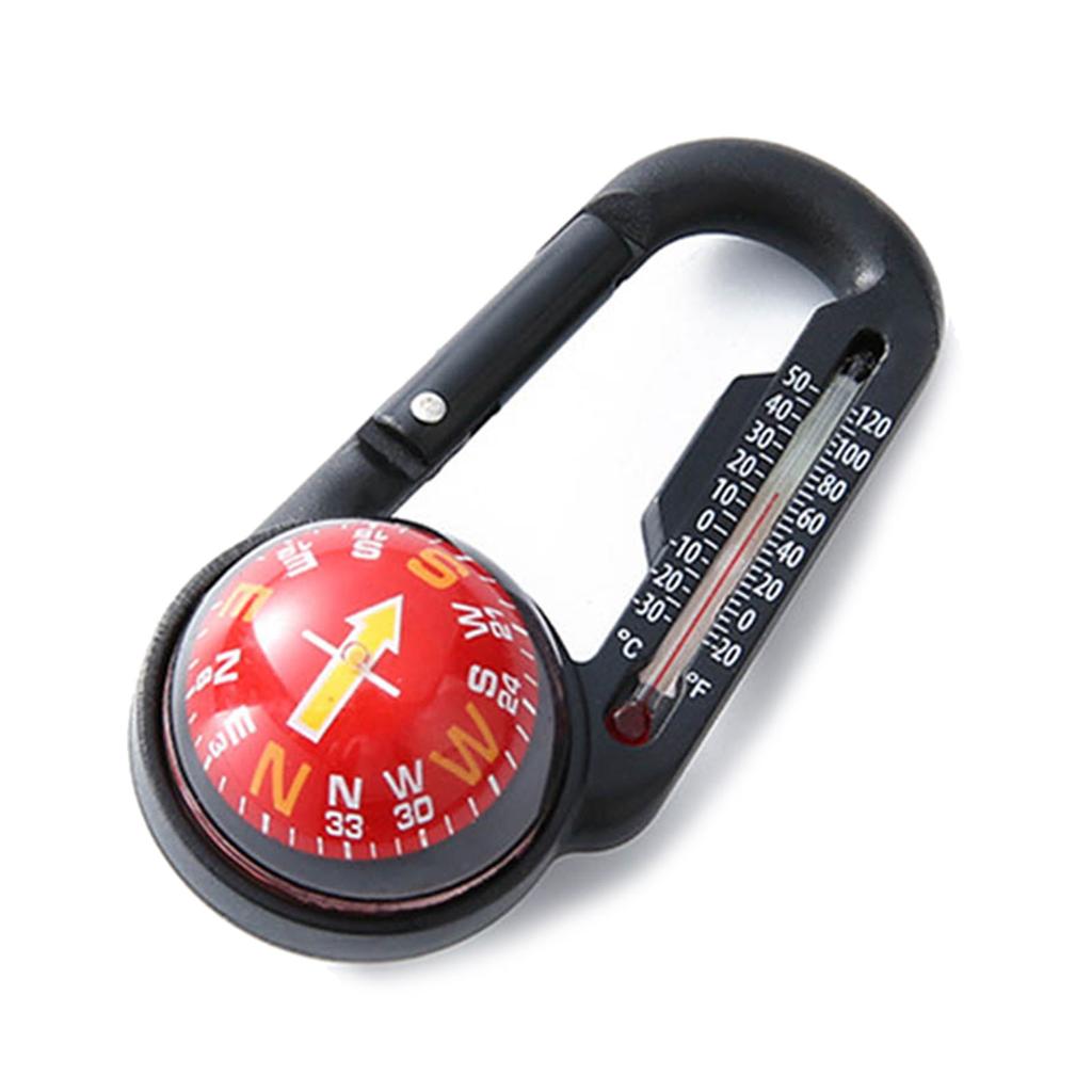 Mini Compass Carabiner Clip Convenient Outdoor Survival Tool with Built In Thermometer Pocket-Sized Waterproof Keychain
