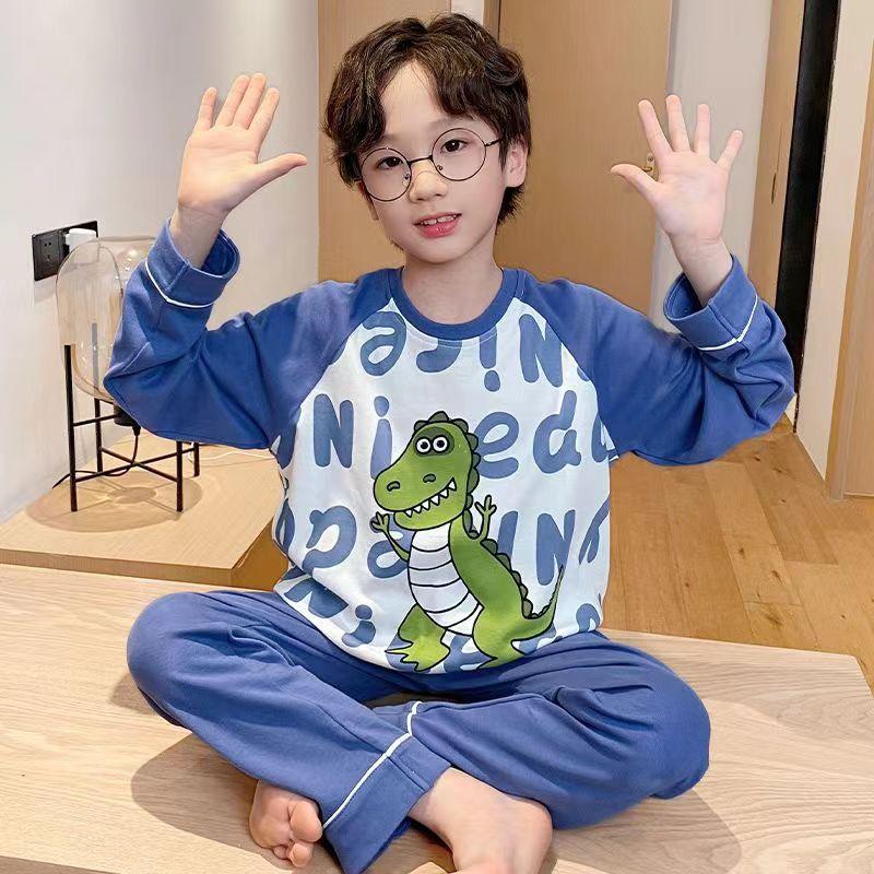 Spring and Autumn Children's Pajamas Homewear Suit Korean Boys Fall and Winter Pajamas Homewear Children's Cartoon Homewear Suit