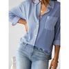 Chic Striped Print Long Sleeve Shirt - Women's Casual Clothing with Pocket and Button Front - Perfect for Daily Wear