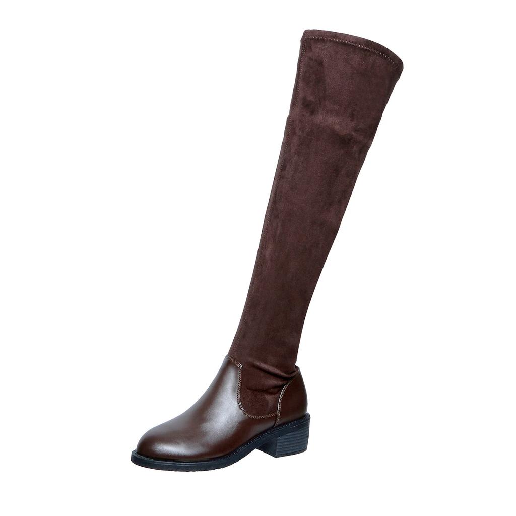 2024 Брендовые женские туфли Женские сапоги выше колена Лаконичные современные сапоги Женские туфли с круглым носком на низком каблуке Слипоны Большие размеры Женские