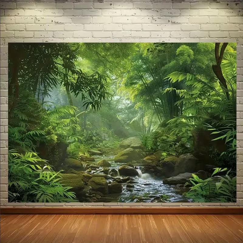 2D Misty Tropical Jungle Waterfall Backdrop Photography Background Banner