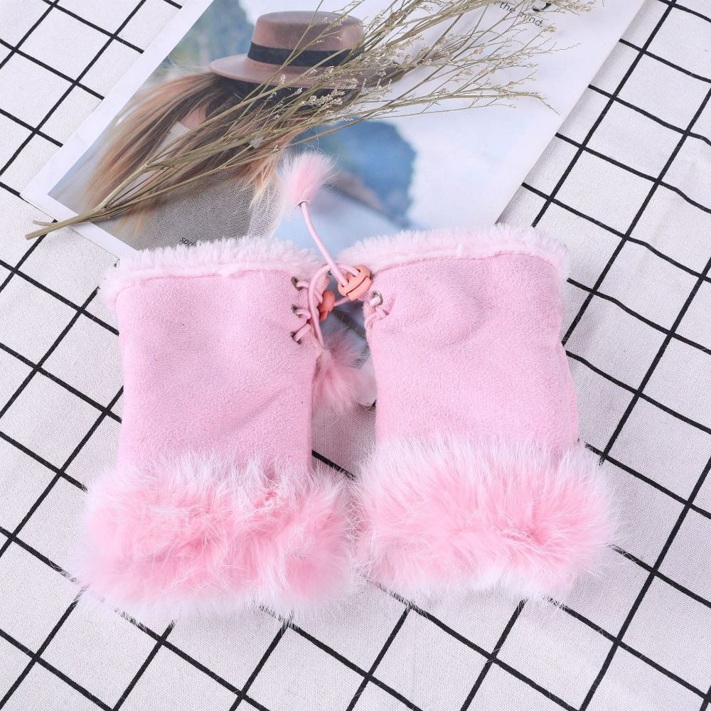 Soft Fingerless Mittens Warm Plush Gloves Winter Rabbit Hair Gloves Women Girls