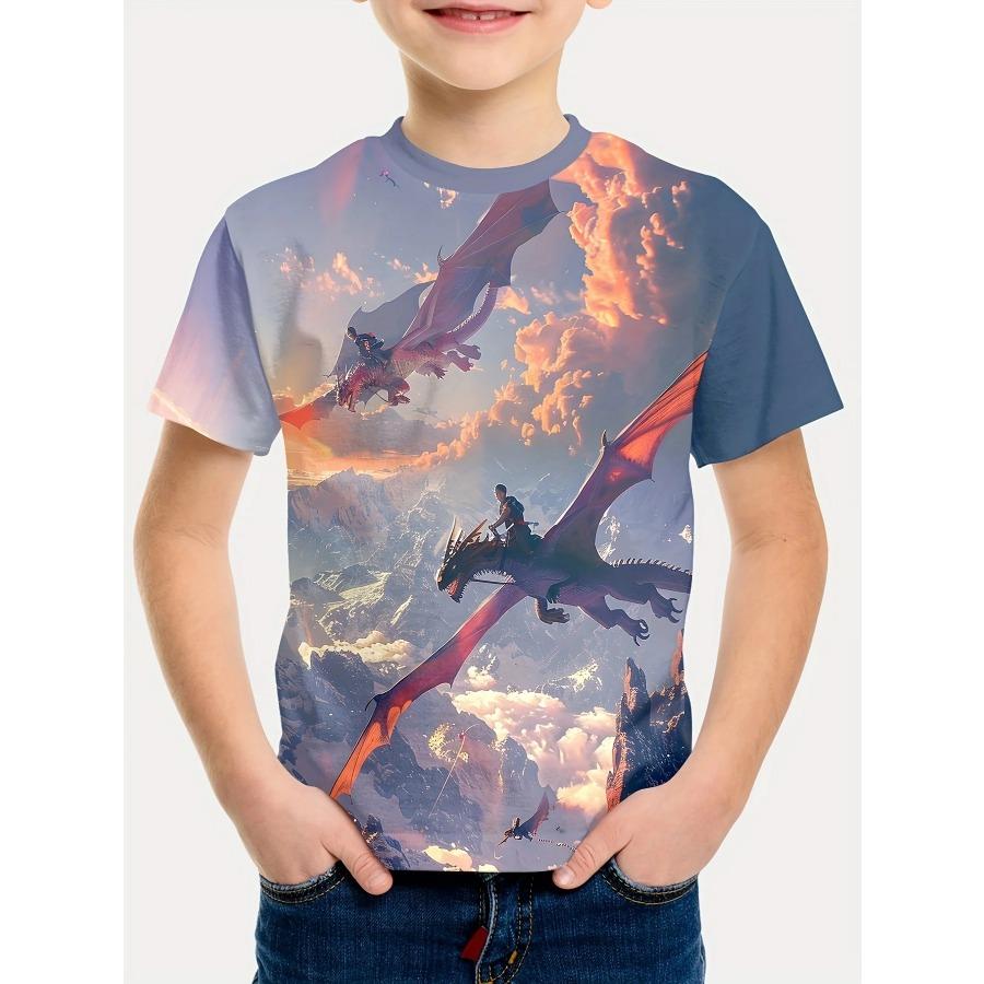 Summer New High-end Chinese Fashion Dragon 3D Printed T Shirt Cool Boys Short-sleeved Casual Tshirt Men's Outdoor Street Wear