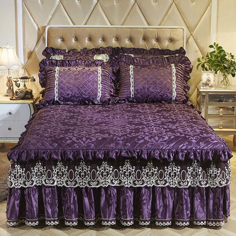 Однотонный бархатный стеганый покрывало на кровать King Size, утолщенное плюшевое, защитная накидка-юбка для кровати, мягкое, комфортное
