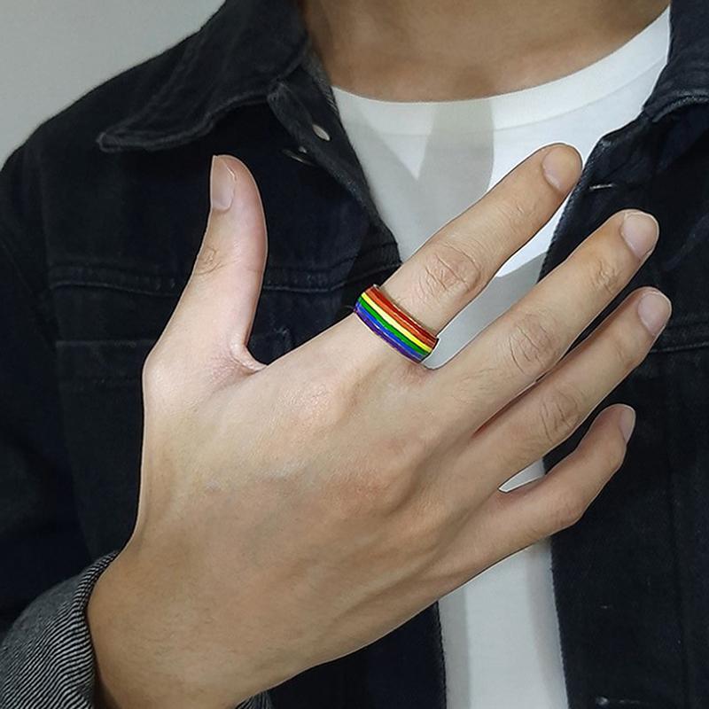 Эмалированное кольцо из нержавеющей стали с радужным ЛГБТ-кольцом для геев-лесбиянок