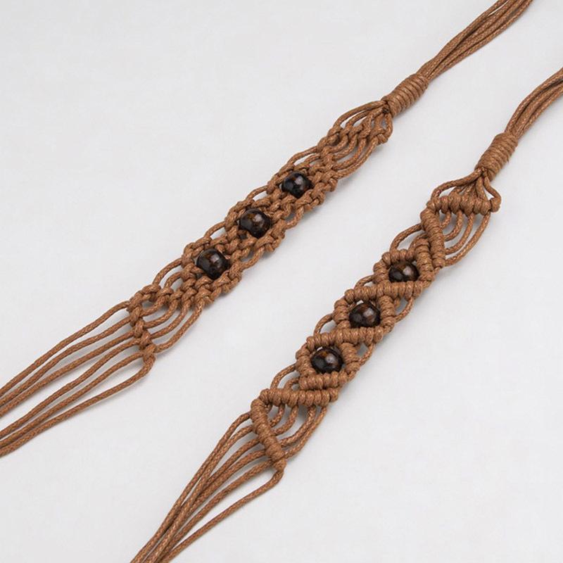 New Boho Style Waist Rope Hand-woven Wood Bead Waist Rope Vacation Casual Natural Skirt Belt Women's Waist Rope