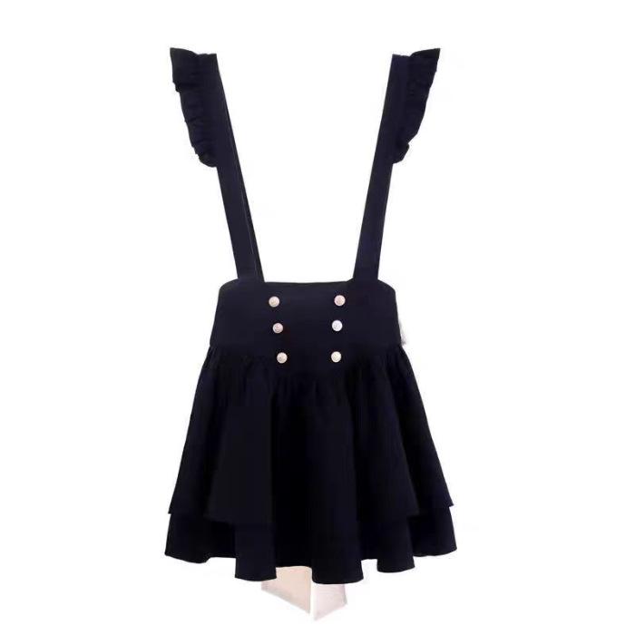 Slightly Plump College Style Waist Bow Tie Overalls Skirt - Autumn/Winter Pure Desire Doll Collar Sweet Girl Top Shirt Set