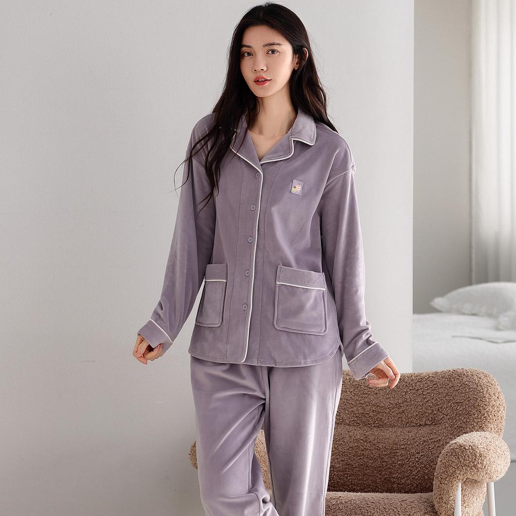 Island Fleece Pajamas Women'S Spring And Autumn Thickened Fleece Coral Fleece Warm Can Be Worn Outside Loungewear Autumn And Winter Thin Fleece Suit