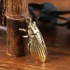 Imitation Brass Cicada Casting Statue Mini Animal Metal Figurine Key Chain Home