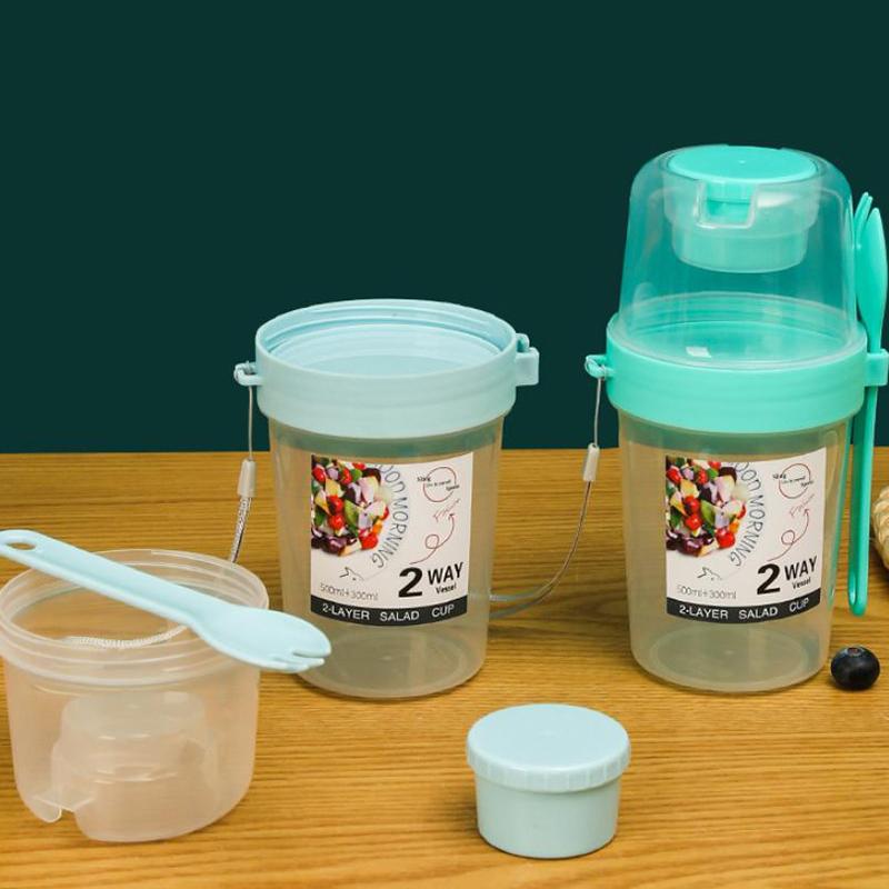 Чашка для завтрака, фруктов, овсянки, йогурта, салата с крышкой и ложкой, двухслойная коробка для хранения продуктов, коробка для бенто, коническая чаша для фитнеса с пониженным содержанием жира