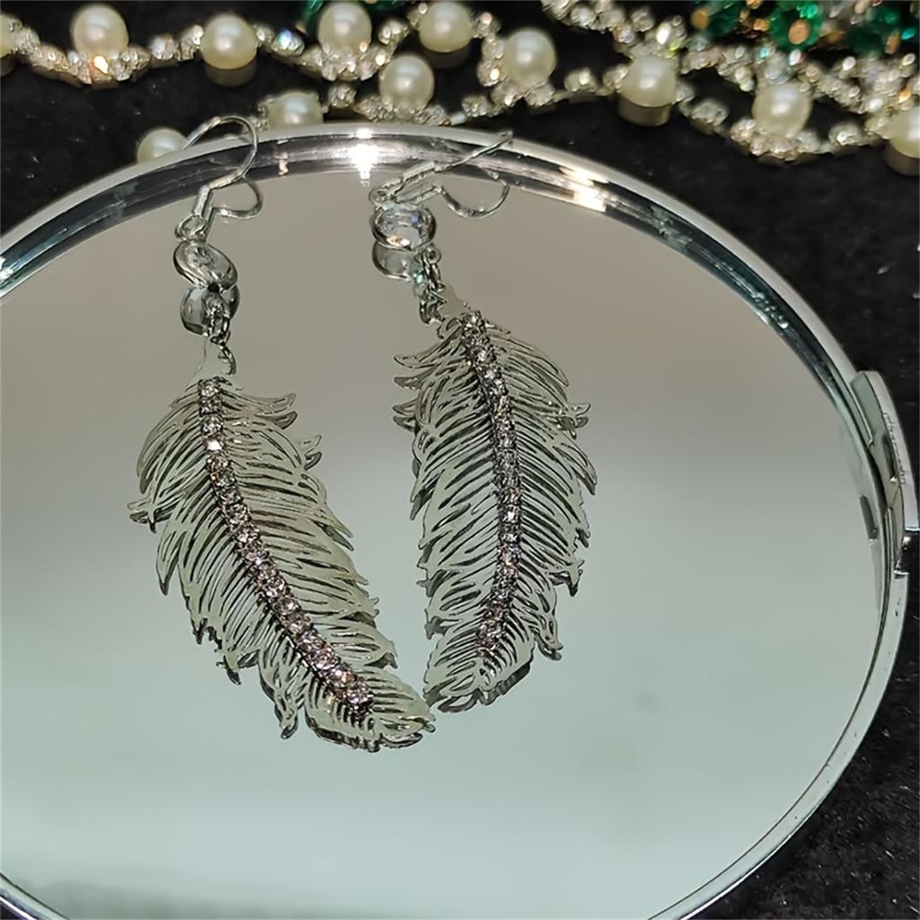 Elegant Long Feather Earrings Crystal Dangle Earrings Wedding Engagement Ear Jewelry Gift