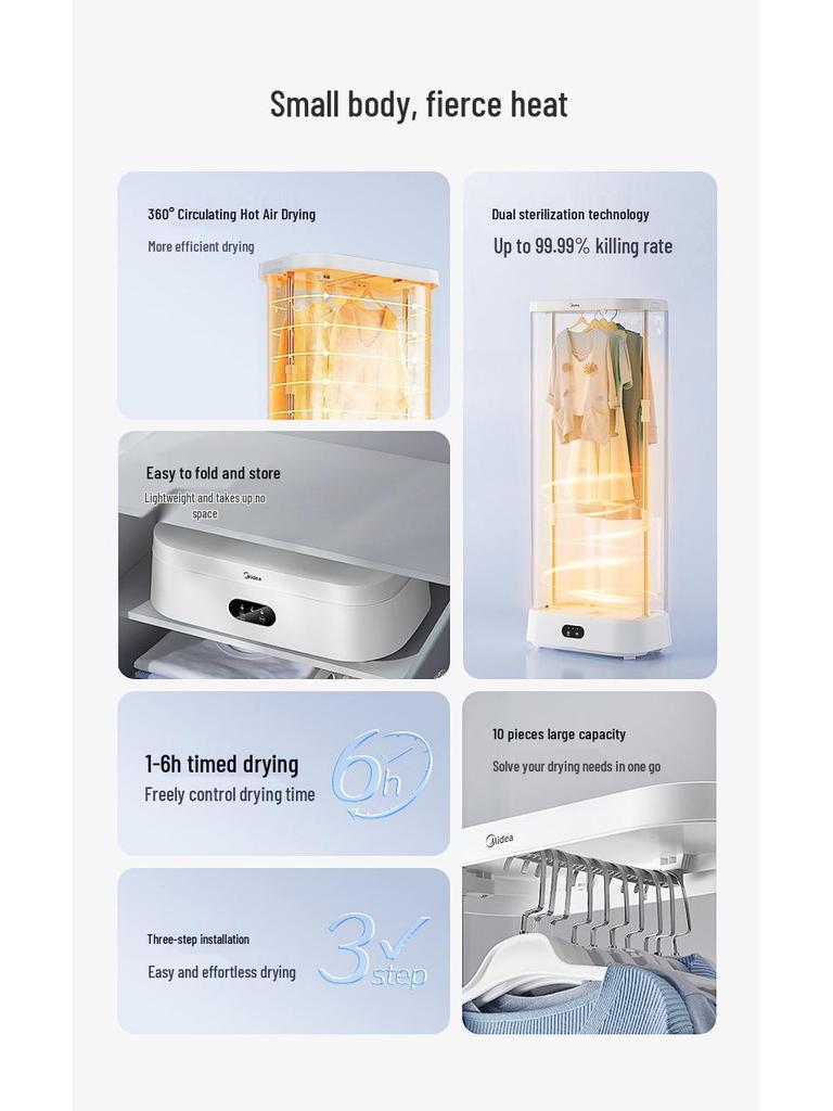 Midea Compact Foldable Clothes Dryer - Portable, Variable Frequency Air Dryer HBGD10M1