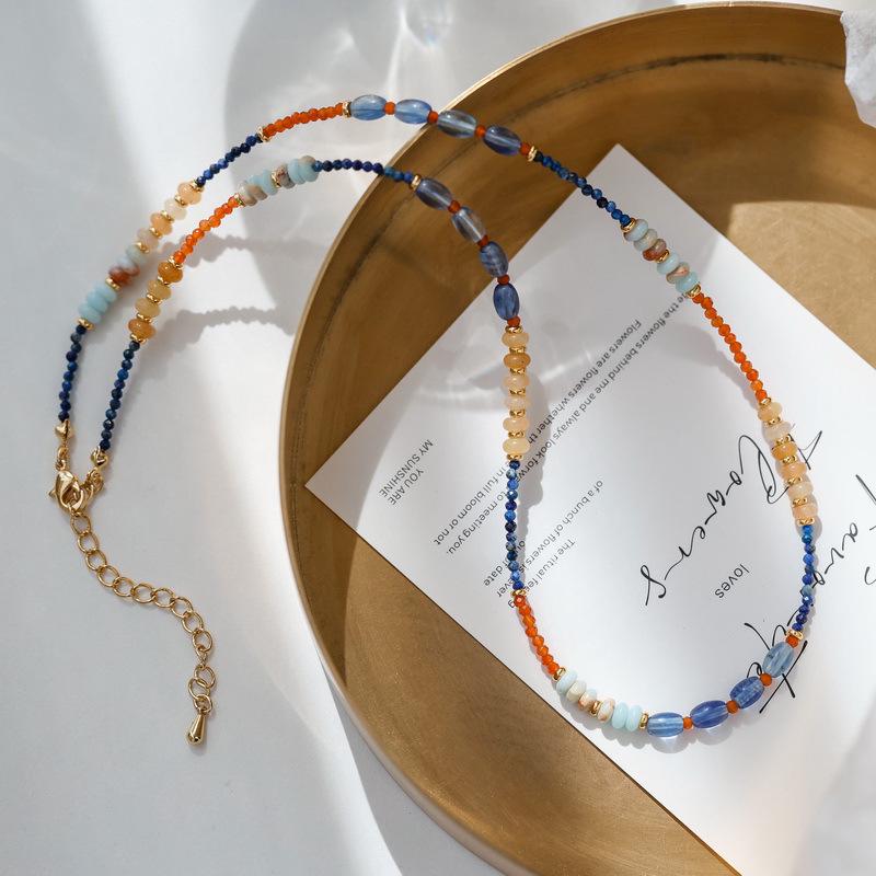 Ожерелье из лазурита в дунхуанском стиле: Синяя и оранжевая тушь в китайском стиле, цепочка на ключицу