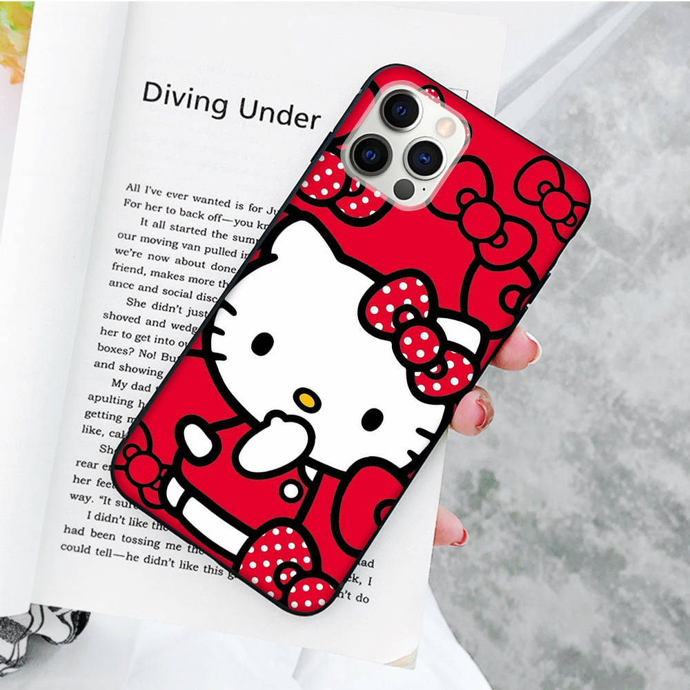 Черный чехол JZ23 Hello Kitty для OPPO Reno 8 6 5 4 Pro Plus Find X3 A17 A3 A31 A38 A40 A53 A54 A55 A74 A76 A78 A77 A80 A94 A95 A96 Lite