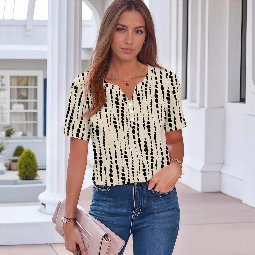 Летние топы для женщин Блузки на пуговицах для женщин Нарядные повседневные футболки с V-образным вырезом