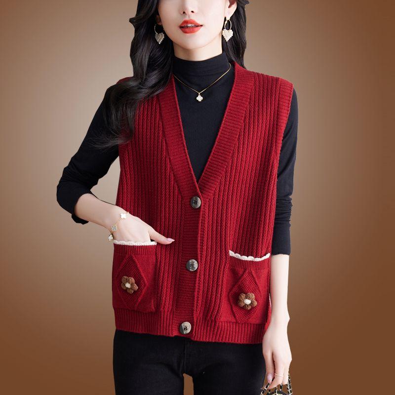 Вязаный жилет для женщин среднего возраста, весенний новый модный короткий жилет-свитер для женщин