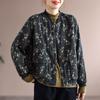Johnature Women Vintage Stand Loose Print Floral Jacket Long Sleeve Padded Coats Winter Chinese Style Coat