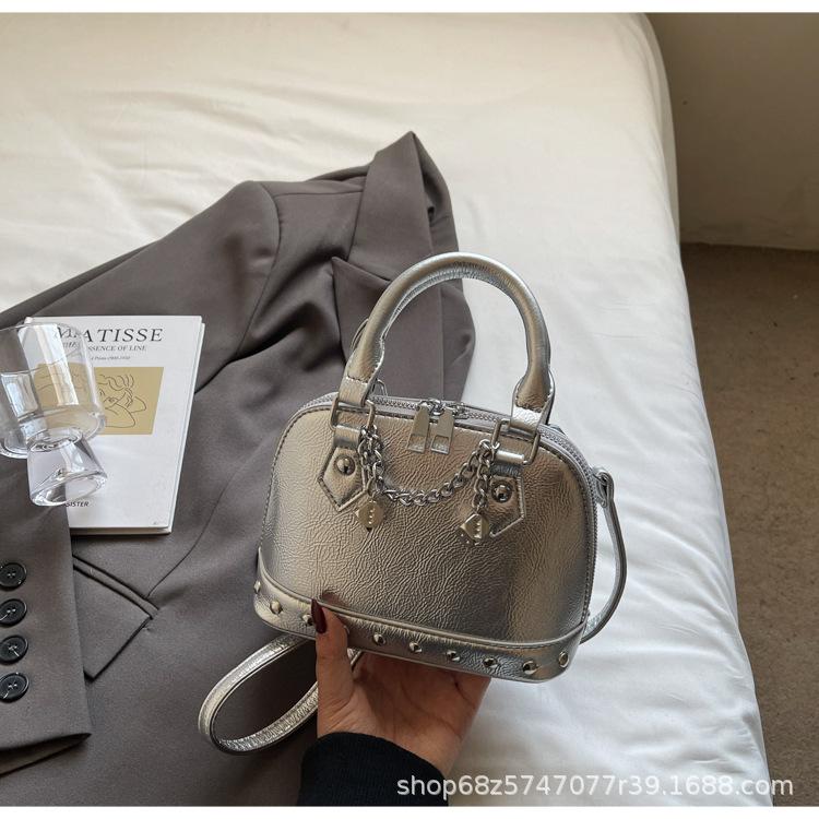 Niche Design Handbag Bag Women's Rivet Decoration Shell Bag Pu Commuter Shoulder Crossbody Bags