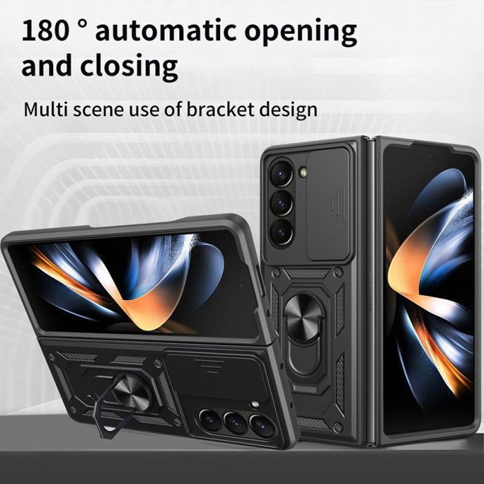 Coque de protection - BOOLING - pour Samsung Galaxy Z Fold 7 - Noir - Anneau rotatif - 2 Verres Trempés