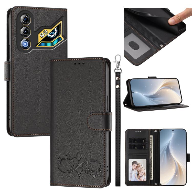 Happy Heart Pattern Magnetic Closure Vegan Leather Phone Case With Wrist Strap For ZTE Blade A56 4G