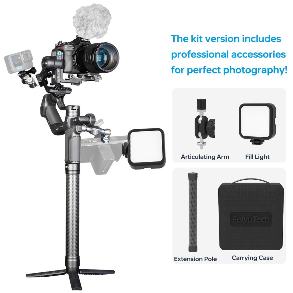 FeiyuTech SCORP PRO Camera Stabilizer Compatible with a Wide Range of Camera Image AI Detachable Remote Zoom Auto Axis Outdoor Videography Fill