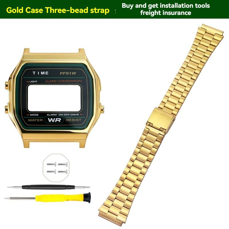 ONEMetal Комплект для модификации корпуса часов для Casio A158 A159 A168 AW158 A158WA A159W-N1 Корпус и ремешок из нержавеющей стали Металлический корпус часов ОбодокMN