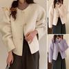 Осень-зима Женская куртка с круглым вырезом, однобортная, с боковыми карманами, свободная короткая шерстяная куртка для шопинга, поездок на работу, повседневное пальто