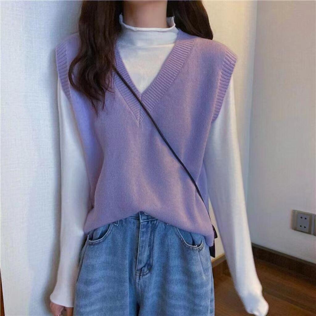 Women Sweater Vest Solid Vintage Casual Spring V-Neck Design Sleeveless Vest Elegant Waistcoats