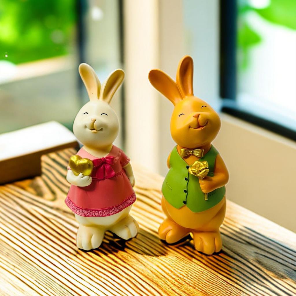 Creative Design Couple Bunny Ornaments Home Tabletop Living Room Resin Craft Decoration Valentines Day Wedding Gift