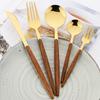 16/24/36Pcs Dinnerware Set Stainless Steel Imitation Wooden Handle Clamp Western Knife Fork Spoon Cutlery Tableware Silverware