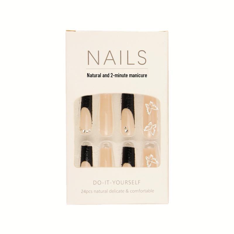 Серебристые стразы Бабочка Длинные накладные ногти - Сладкие и Крутые Маникюрные типсы