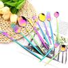 6Pcs Multicolor Cutlery Set Fork Knife Spoon Flatware Stainless Steel Dinnerware Set Long Ice Spoon Kitchen Tableware Set