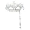 Fancy Party Masque Metal Masque with Handheld Stick Half Face Venetian Masque with Rhinestones for Women Men Prom Ball Mardi Gras Masquerade