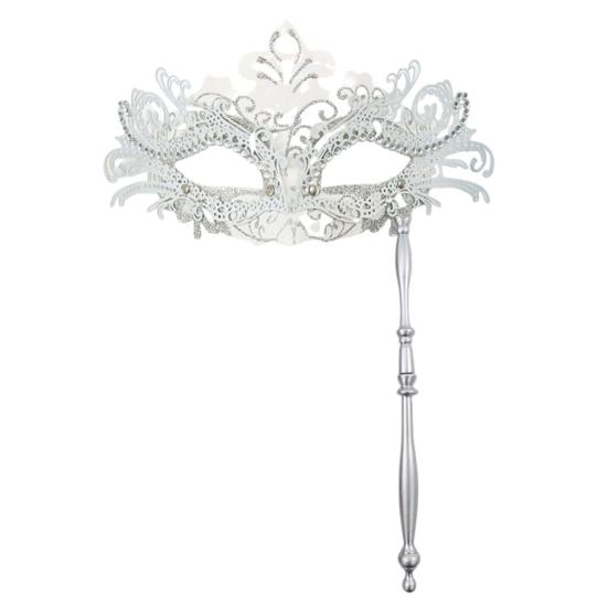 Fancy Party Masque Metal Masque with Handheld Stick Half Face Venetian Masque with Rhinestones for Women Men Prom Ball Mardi Gras Masquerade